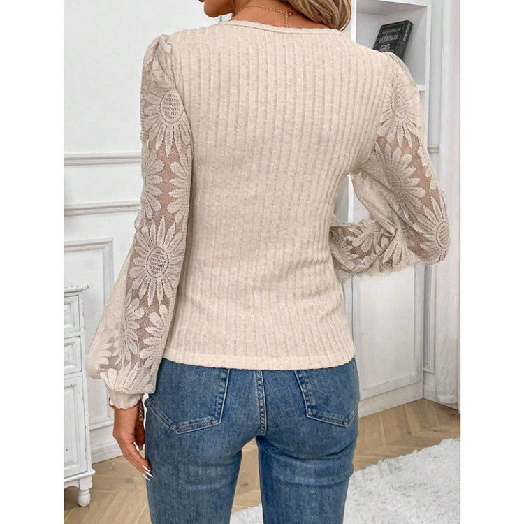 Women's Long-sleeved U Collar Woven Shirt