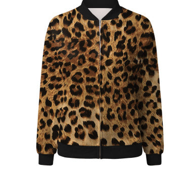 Women's Long Sleeve Zipper Coat Leopard Print