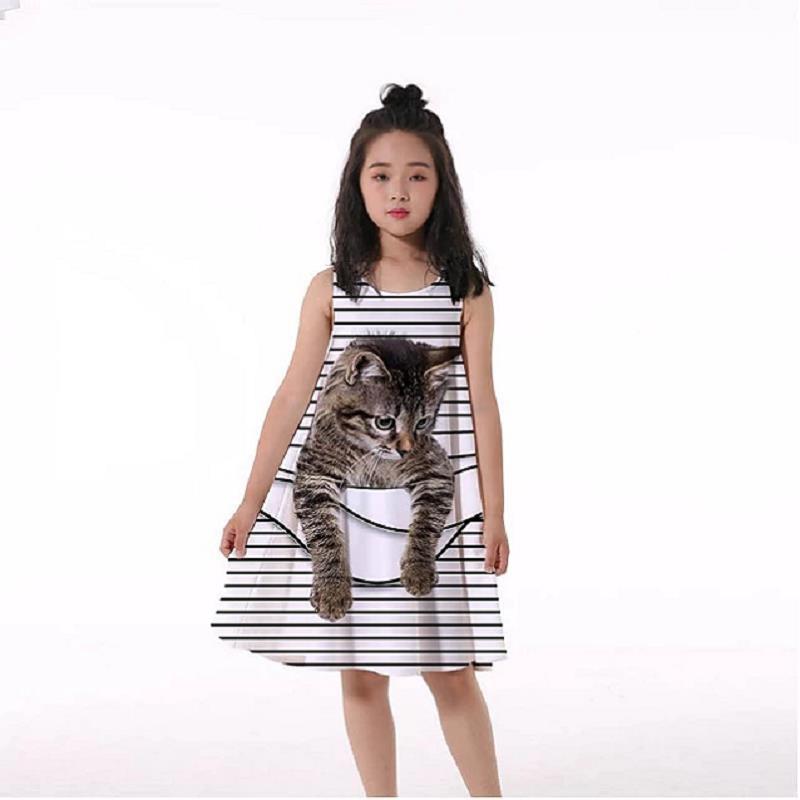 3D Rainbow Print Girls' Dress