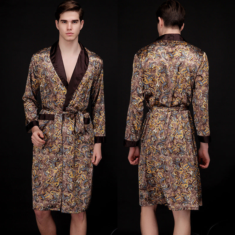 Men's Long Ice Silk Nightgown