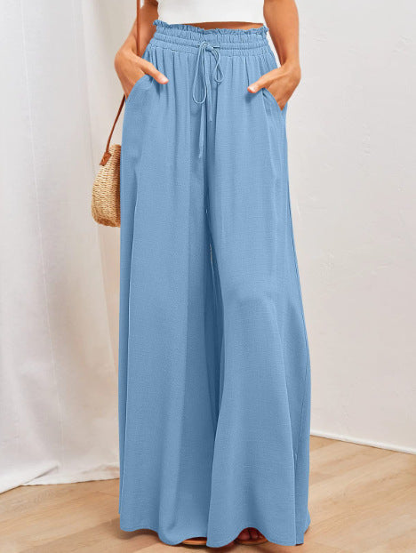 Flowers Printed Wide-leg Trousers Summer Casual Straight Pnats For Women Beach Clothing