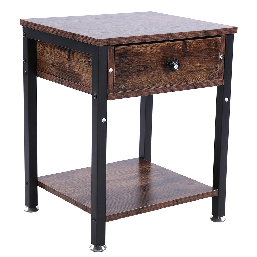 Industrial Vintage Bedside Table Storage Cabinet with Drawers
