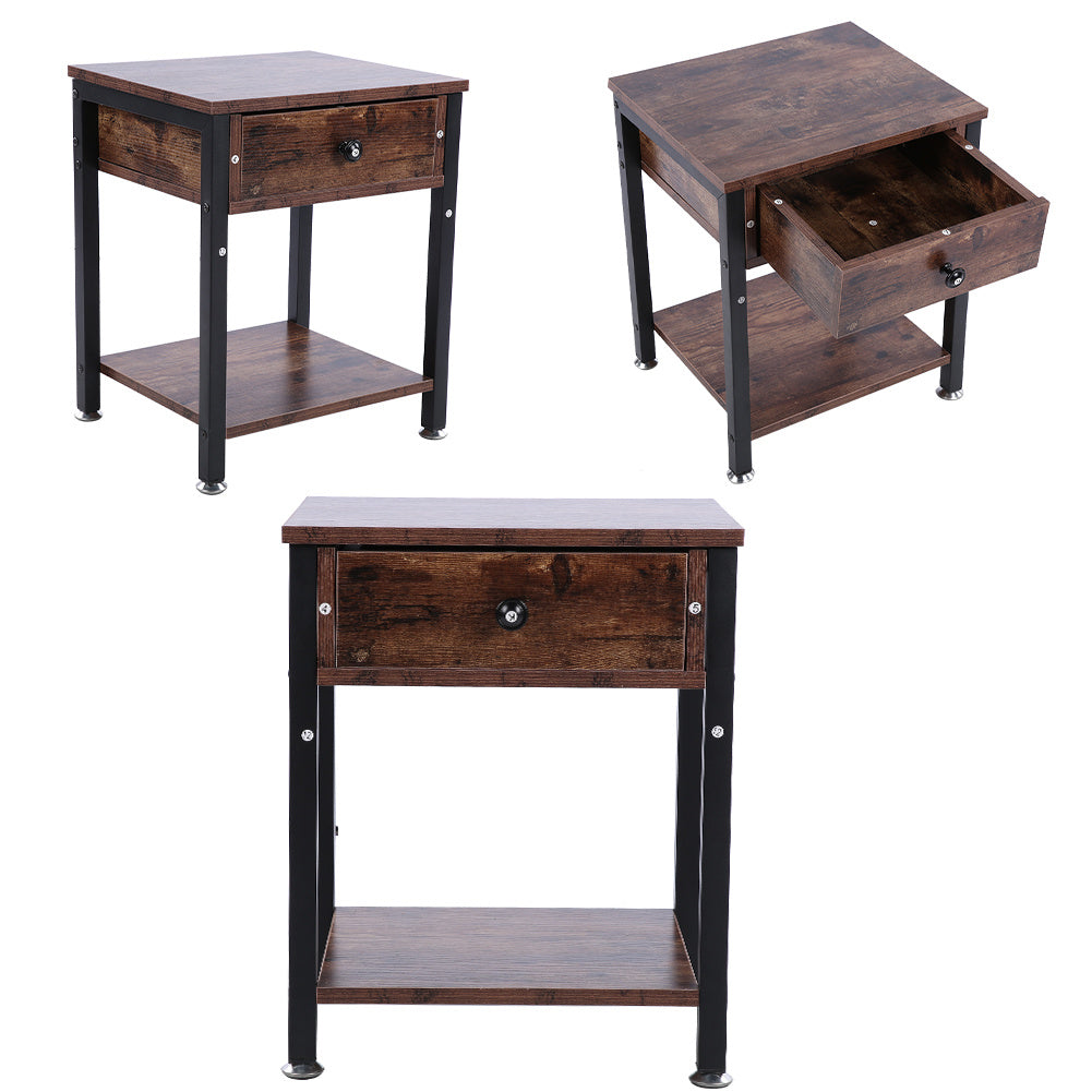 Industrial Vintage Bedside Table Storage Cabinet with Drawers