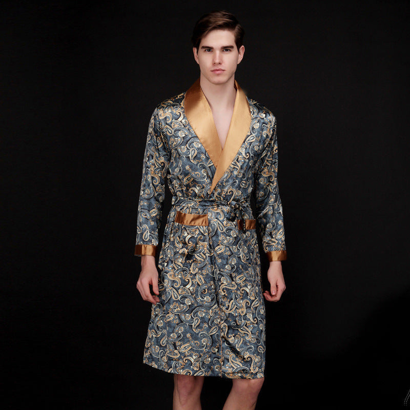 Men's Long Ice Silk Nightgown