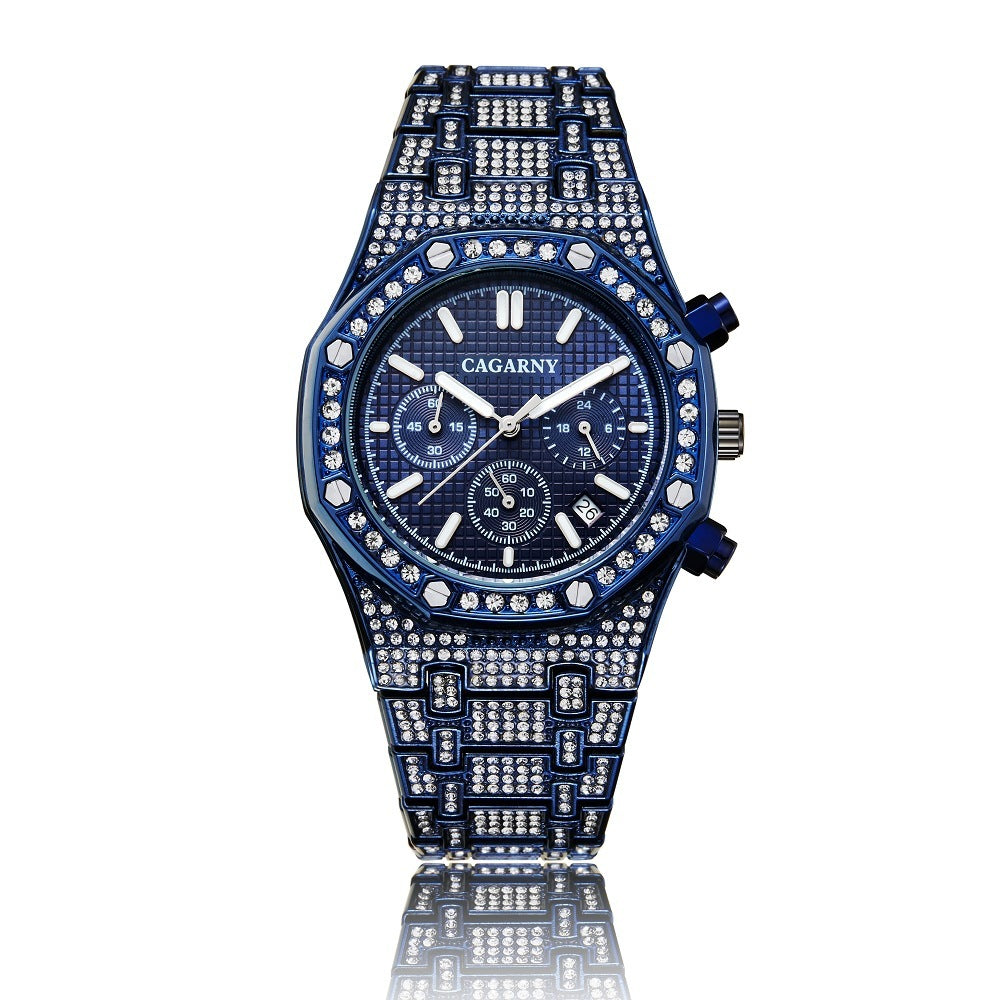 Men's Quartz Chronograph Sports Business Watch With Gold And Diamonds