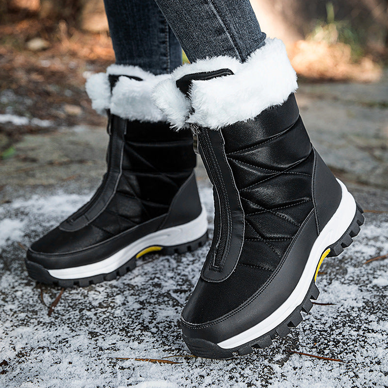 Waterproof Mid-calf Front Zipper Snow Boots