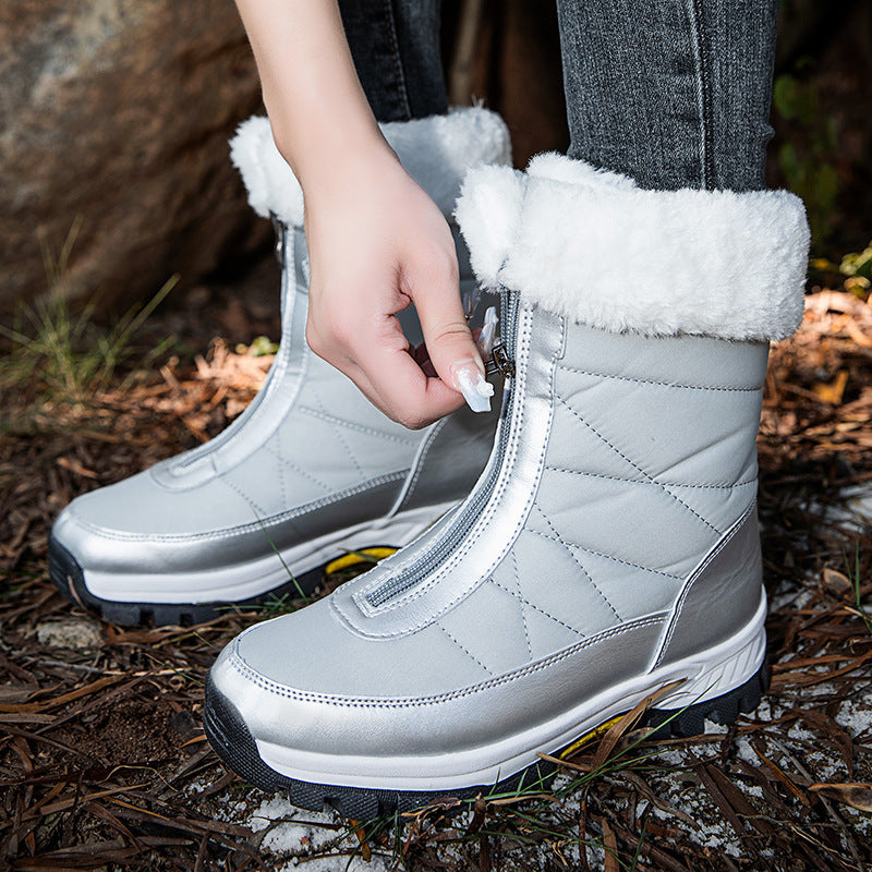 Waterproof Mid-calf Front Zipper Snow Boots