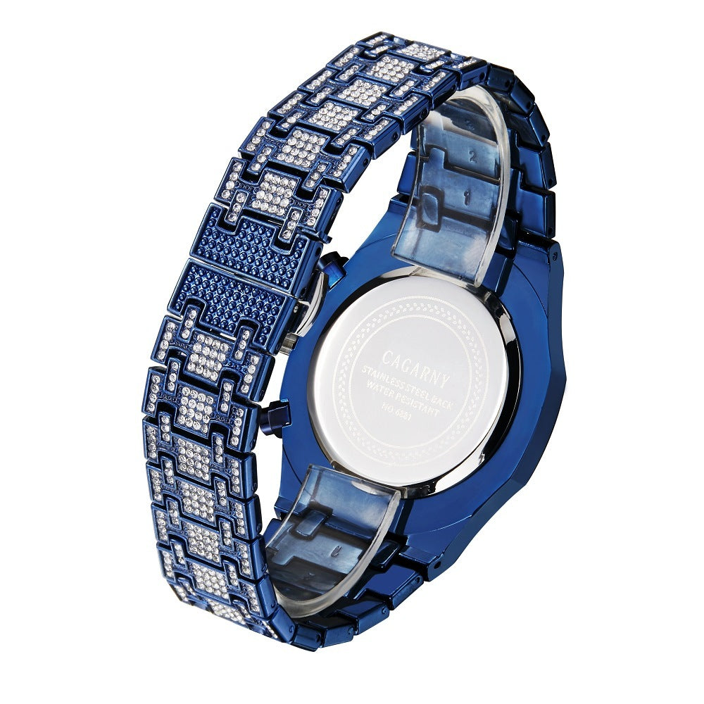 Men's Quartz Chronograph Sports Business Watch With Gold And Diamonds