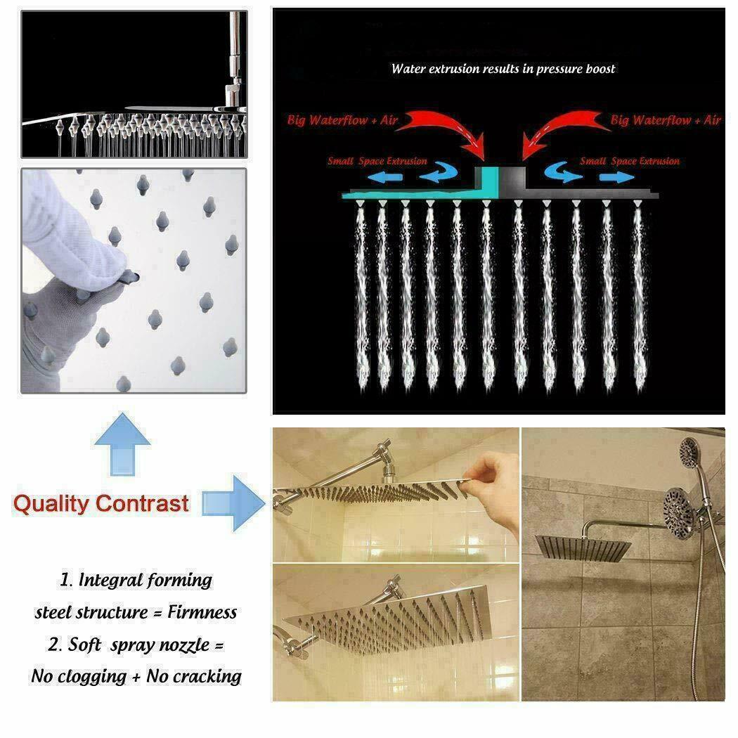 12" Large Chrome Square Stainless Steel Rainfall Overhead Bathroom Shower Head