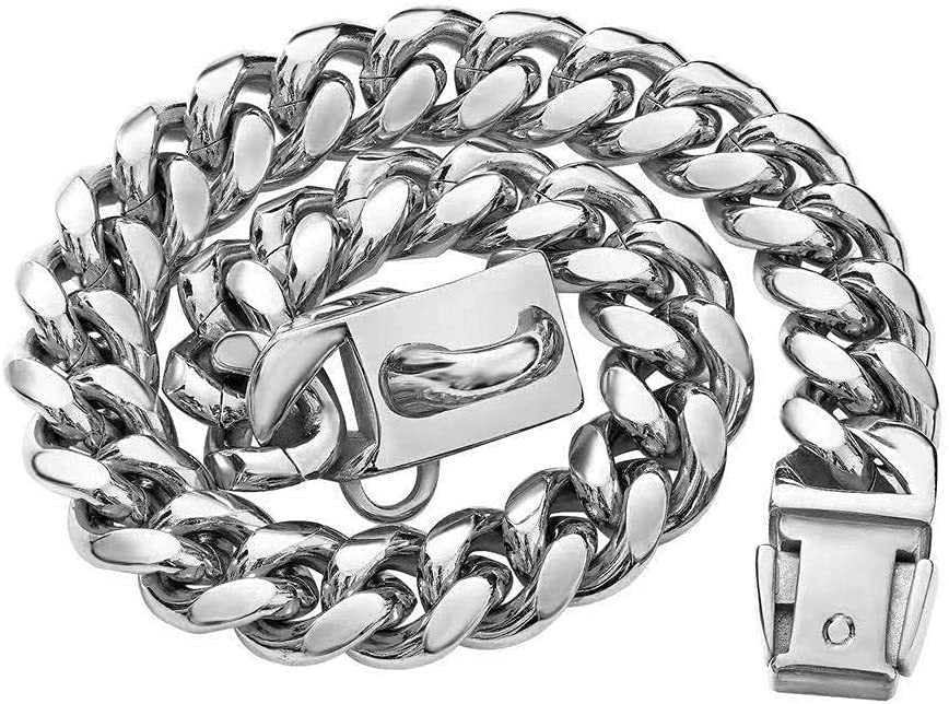 14mm Stainless Steel Cuban Chain Lock Buckle Dog Collar Gold/Silver