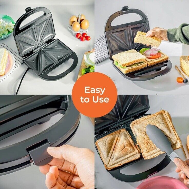 Geepas Toastie Maker 2 Slice Sandwich Toaster Machine Non-Stick Easy Clean