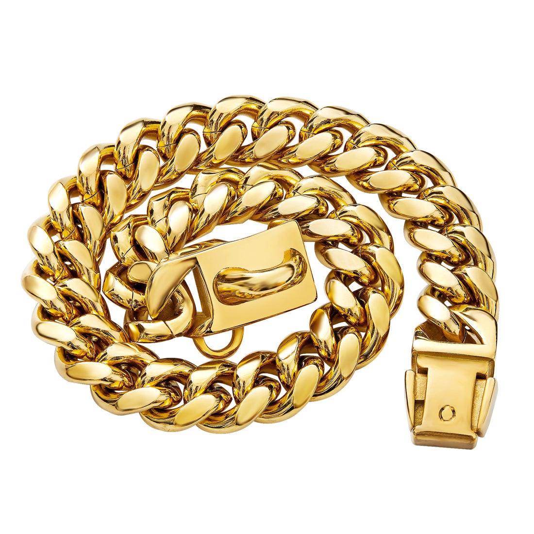 14mm Stainless Steel Cuban Chain Lock Buckle Dog Collar Gold/Silver