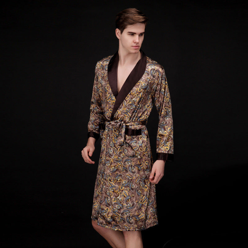 Men's Long Ice Silk Nightgown