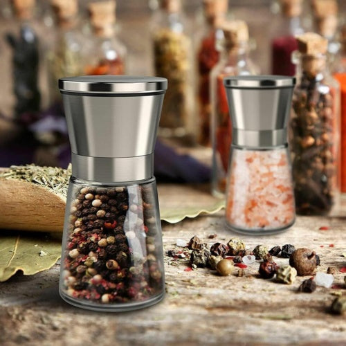 2 x Stainless Steel Adjustable Salt & Pepper Grinder Mill Set