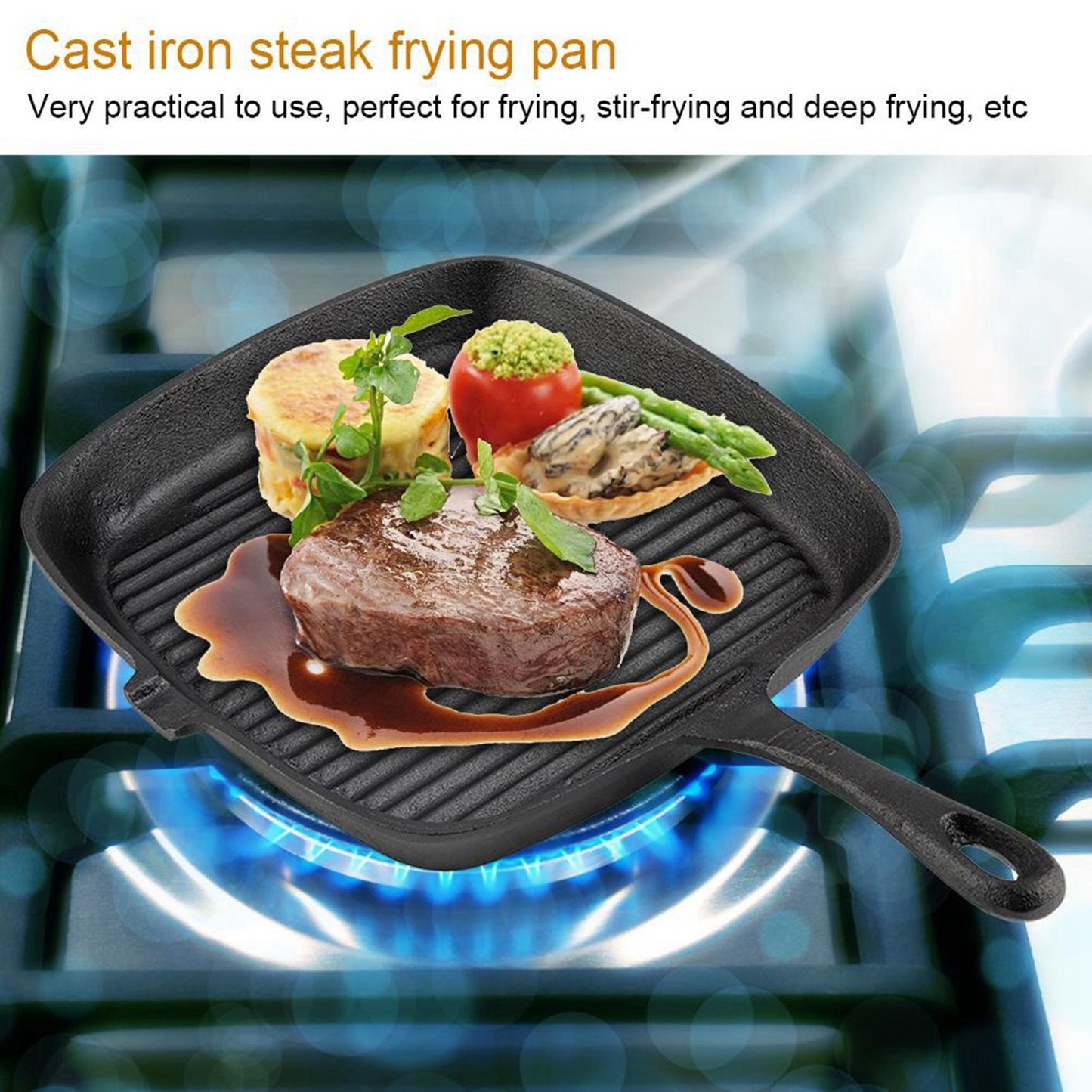 Cast Iron Steak Frying Pan Gas Induction Cooker Cooking Pot