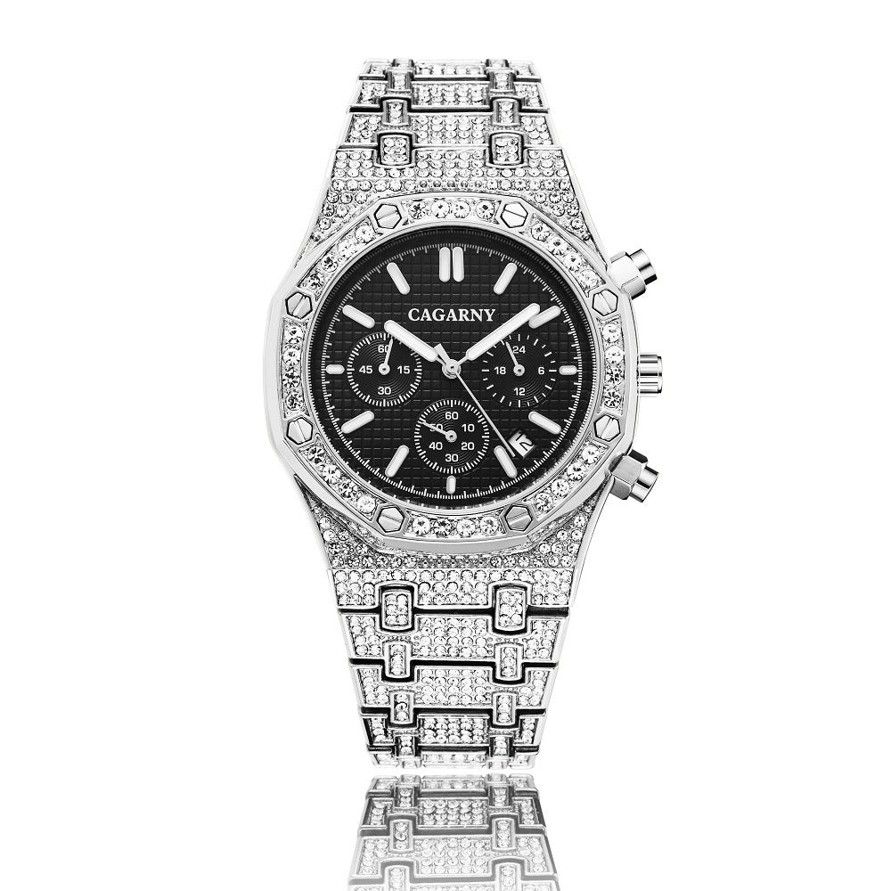 Men's Quartz Chronograph Sports Business Watch With Gold And Diamonds