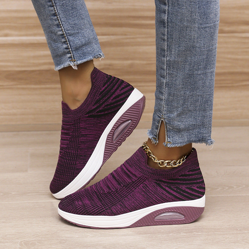 Stripe Design Mesh Slip On Air Cushion Trainers