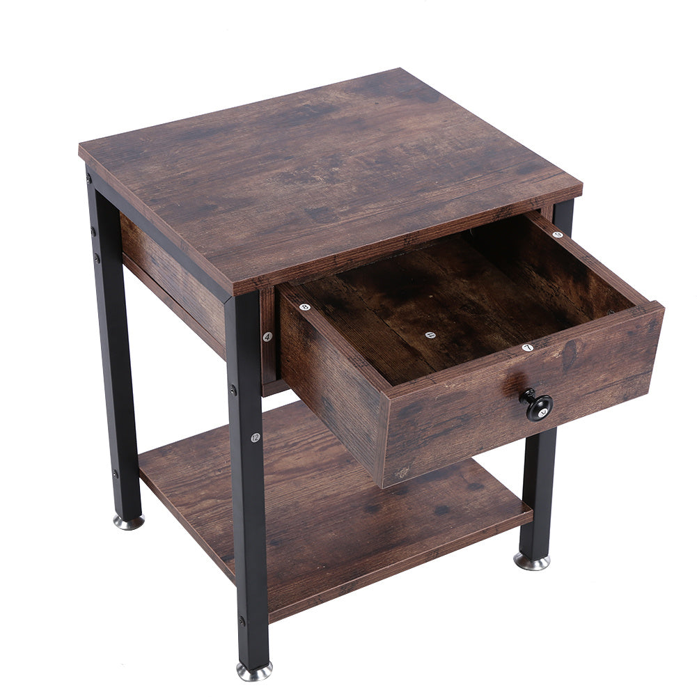 Industrial Vintage Bedside Table Storage Cabinet with Drawers