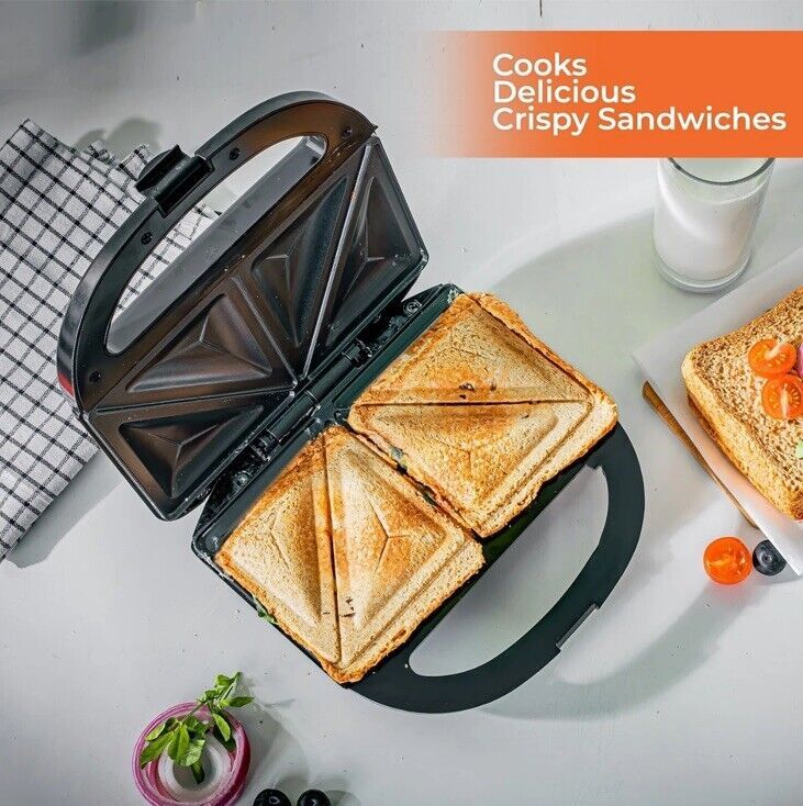 Geepas Toastie Maker 2 Slice Sandwich Toaster Machine Non-Stick Easy Clean