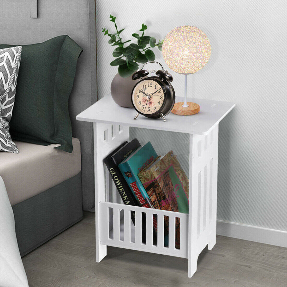 White Bedside Table Cabinet Nightstand Small