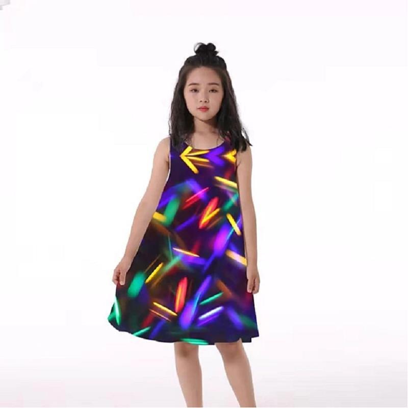 3D Rainbow Print Girls' Dress