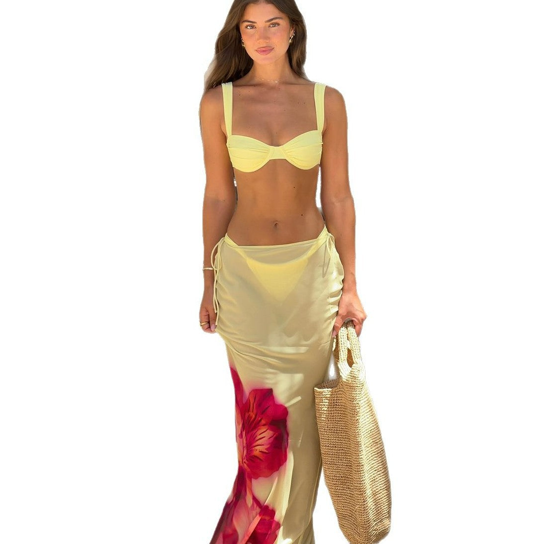 Three-piece Bikini Printed Split Skirt Women's Swimsuit