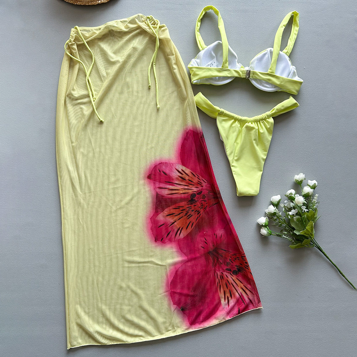 Three-piece Bikini Printed Split Skirt Women's Swimsuit