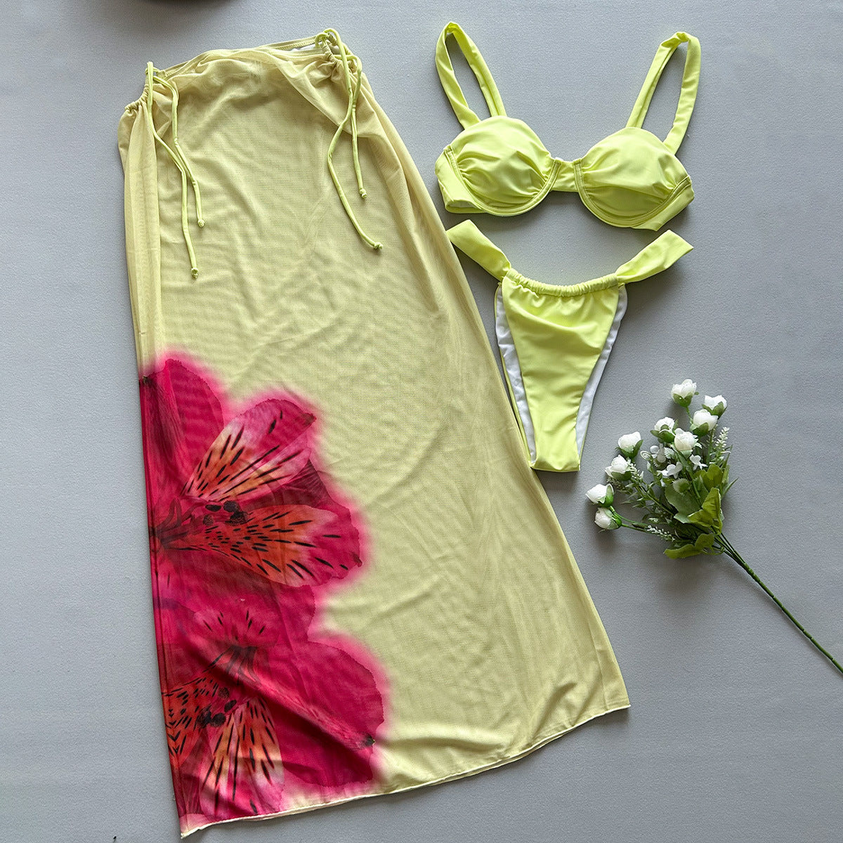 Three-piece Bikini Printed Split Skirt Women's Swimsuit