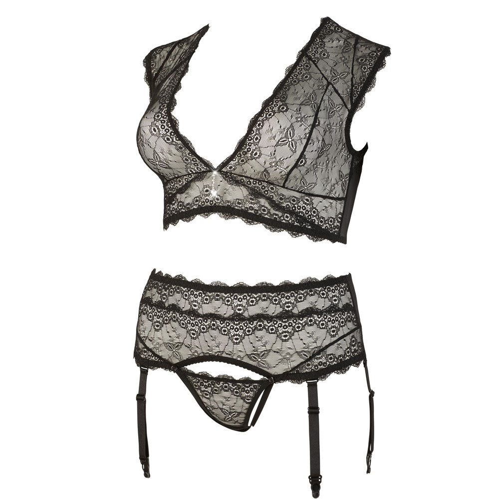 Cottelli Plus Size Bralette and String Set Black Size: XXXXL