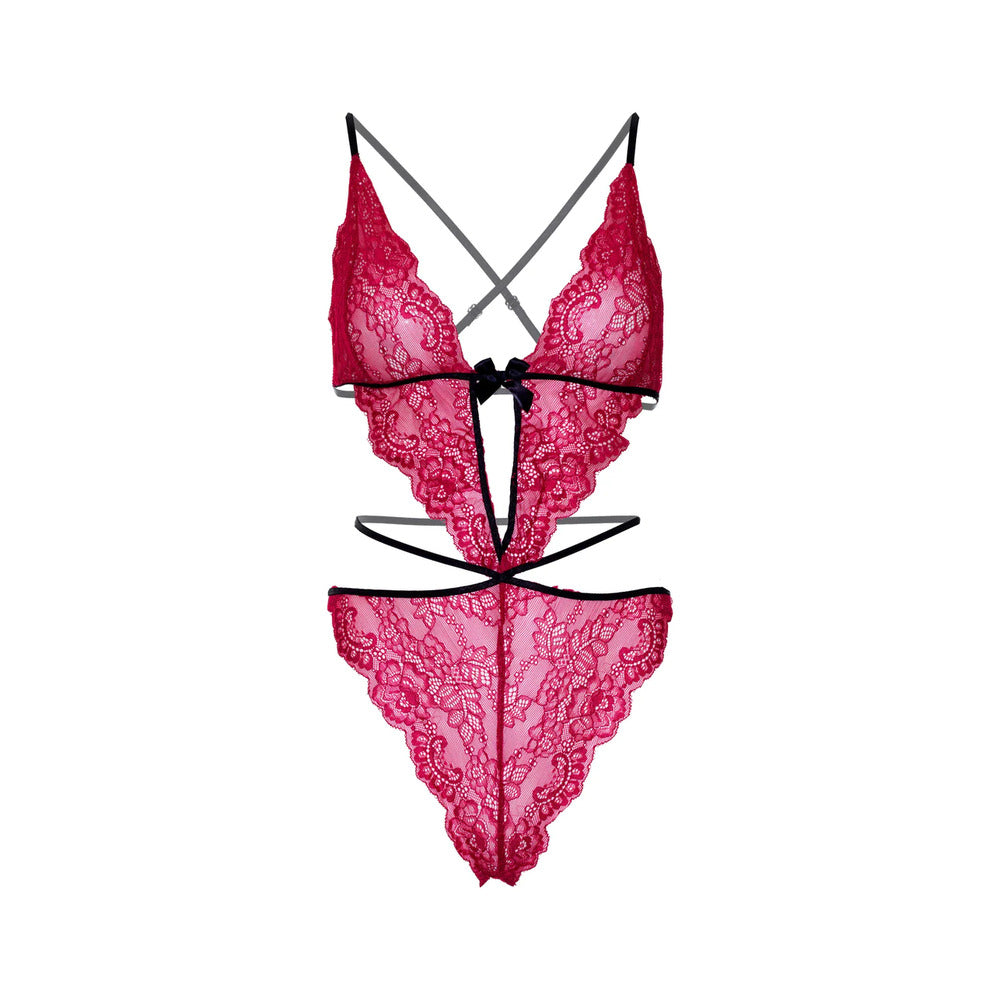 Leg Avenue Scalloped Teddy and Panty Set Pink Size: M/L