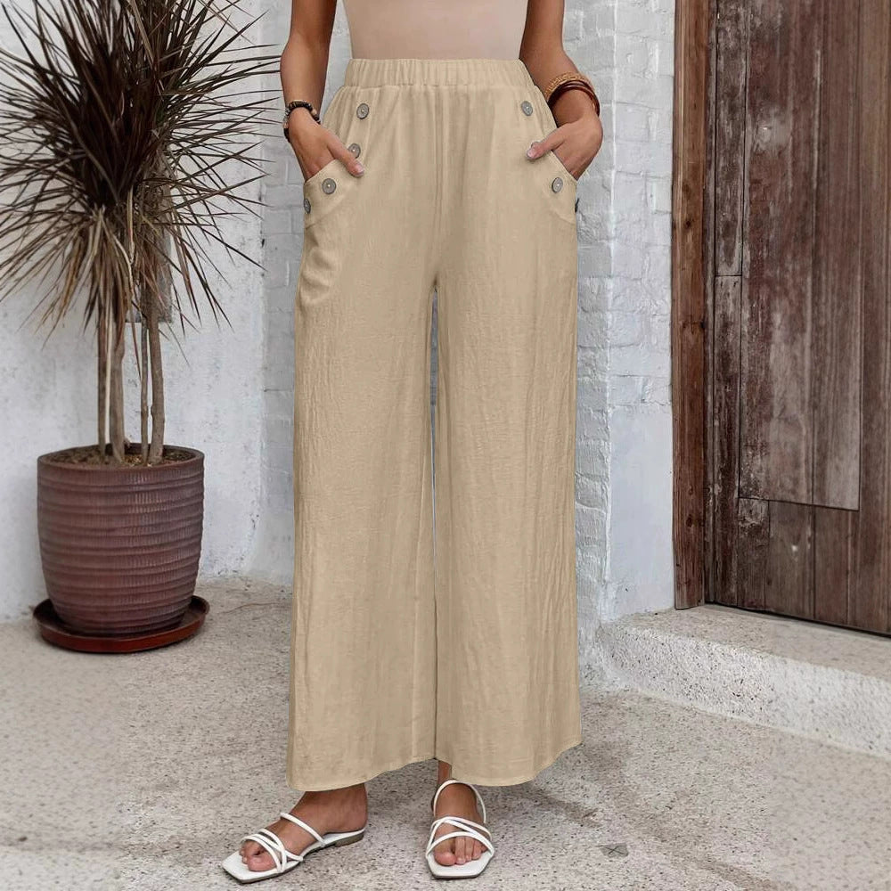Women's Casual Elastic High Waist Loose Solid Color Wide-leg Pants