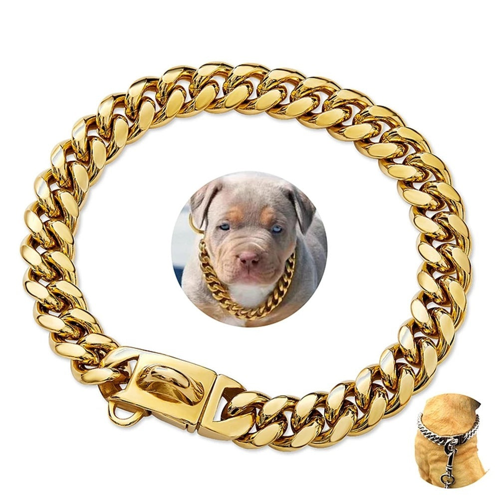 14mm Stainless Steel Cuban Chain Lock Buckle Dog Collar Gold/Silver