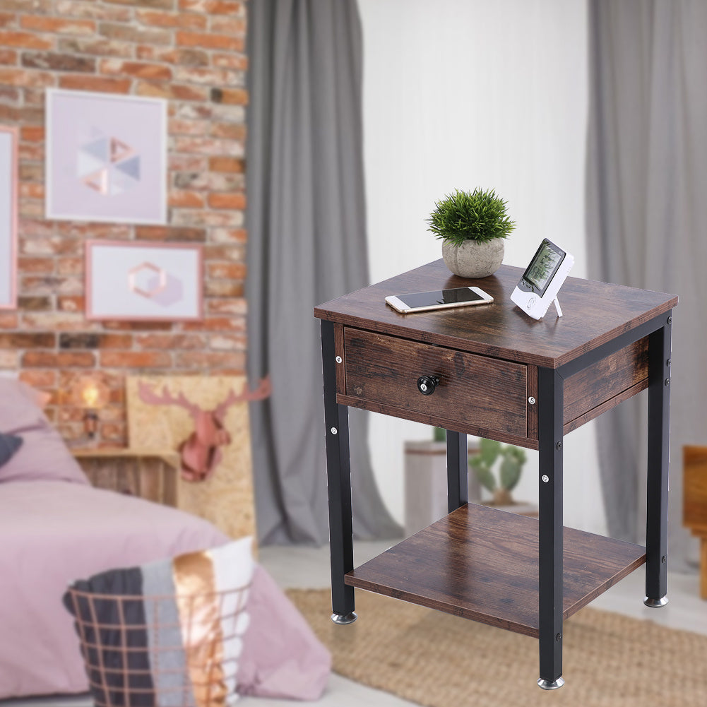 Industrial Vintage Bedside Table Storage Cabinet with Drawers