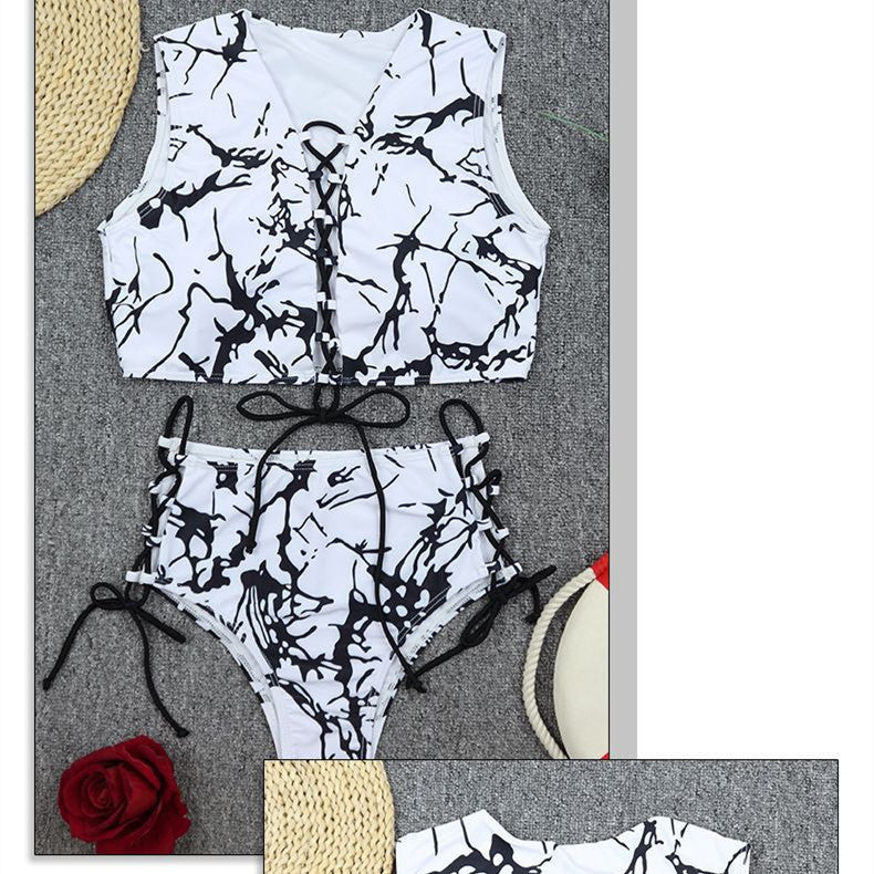Ladies Split Tie Dye Black And White Bikini
