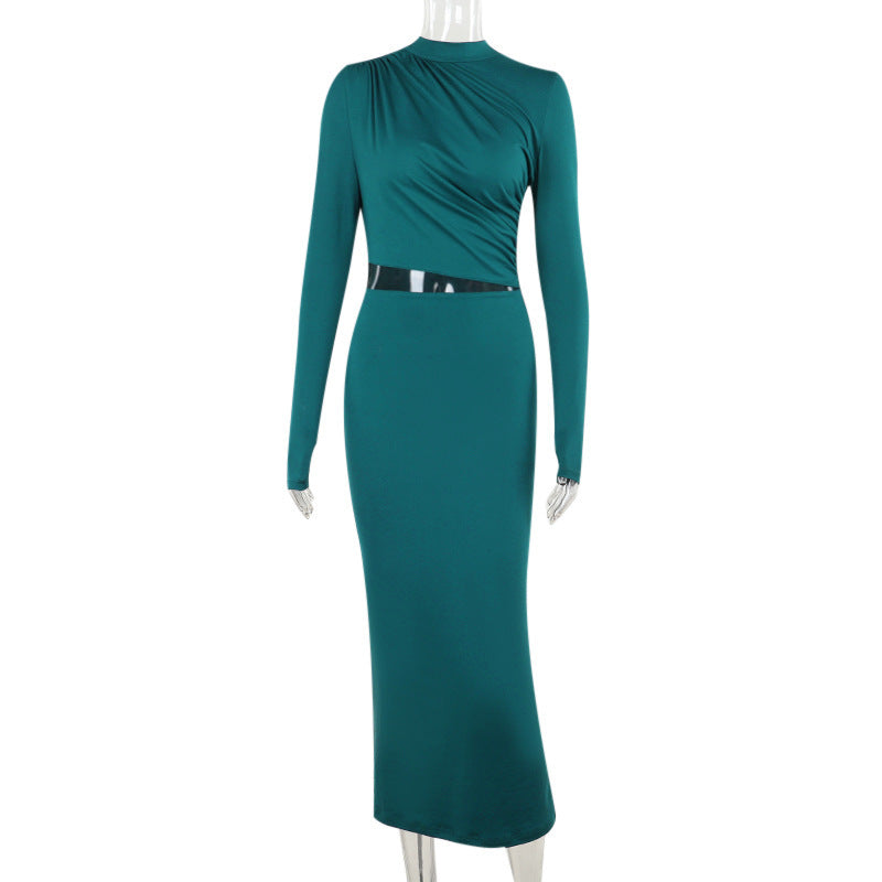 See-through Pleated Slim Fit Dress