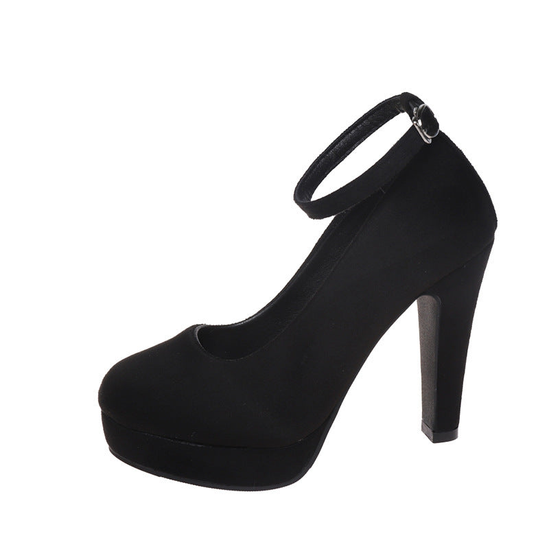 New Buckle Low-cut Black High Heels
