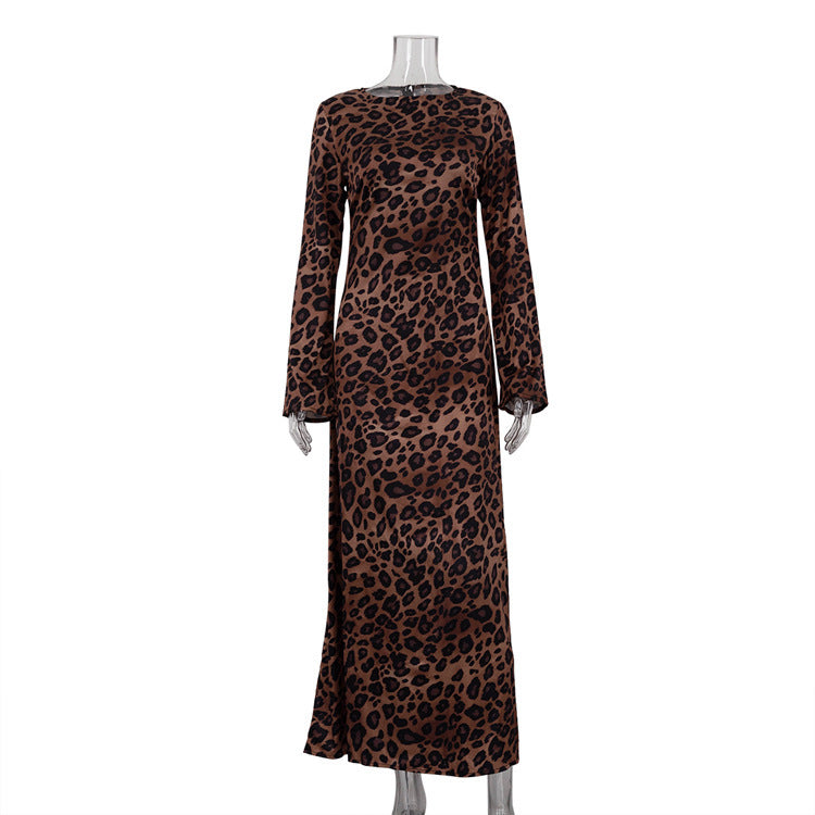 Round Neck Leopard Print Slim Fit Dress