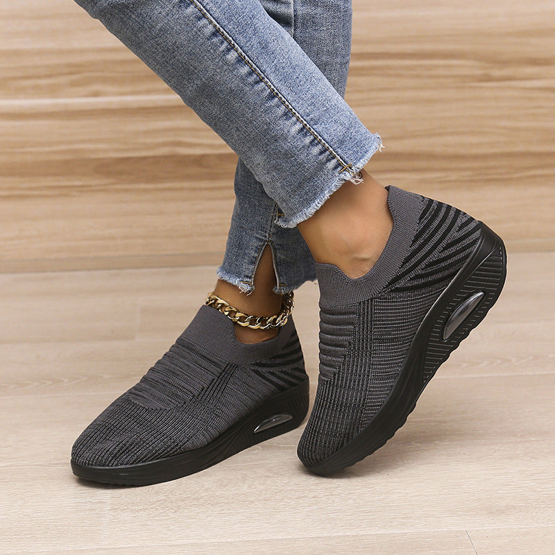 Stripe Design Mesh Slip On Air Cushion Trainers