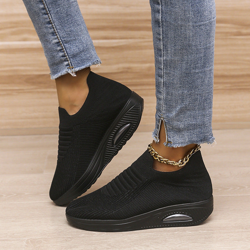 Stripe Design Mesh Slip On Air Cushion Trainers