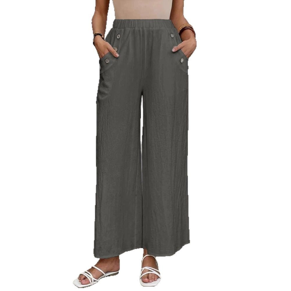 Women's Casual Elastic High Waist Loose Solid Color Wide-leg Pants