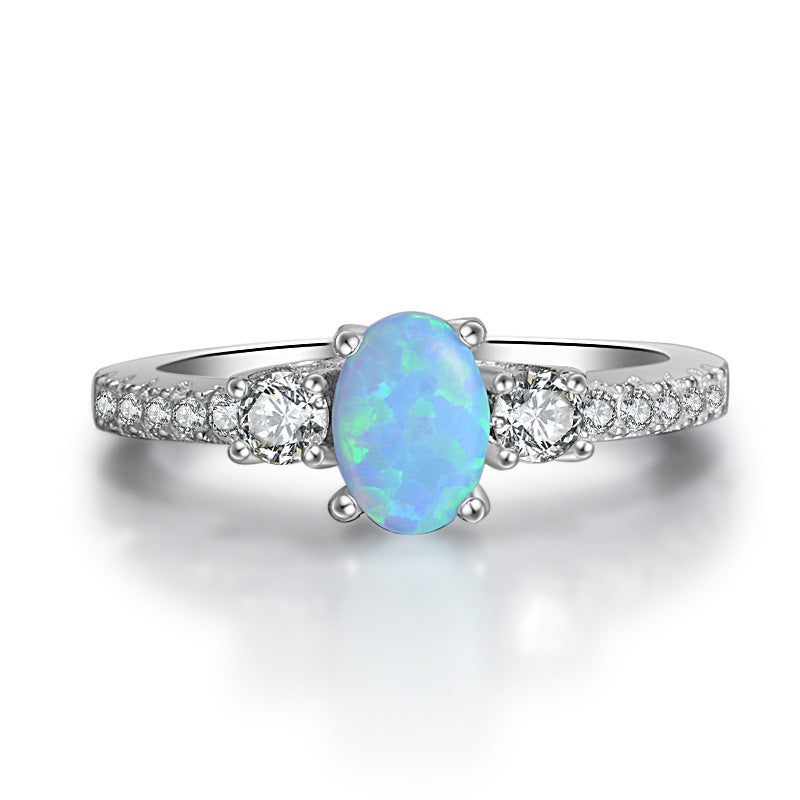 Silver S925 Colour Diamond Opal Stone Diamond Ring