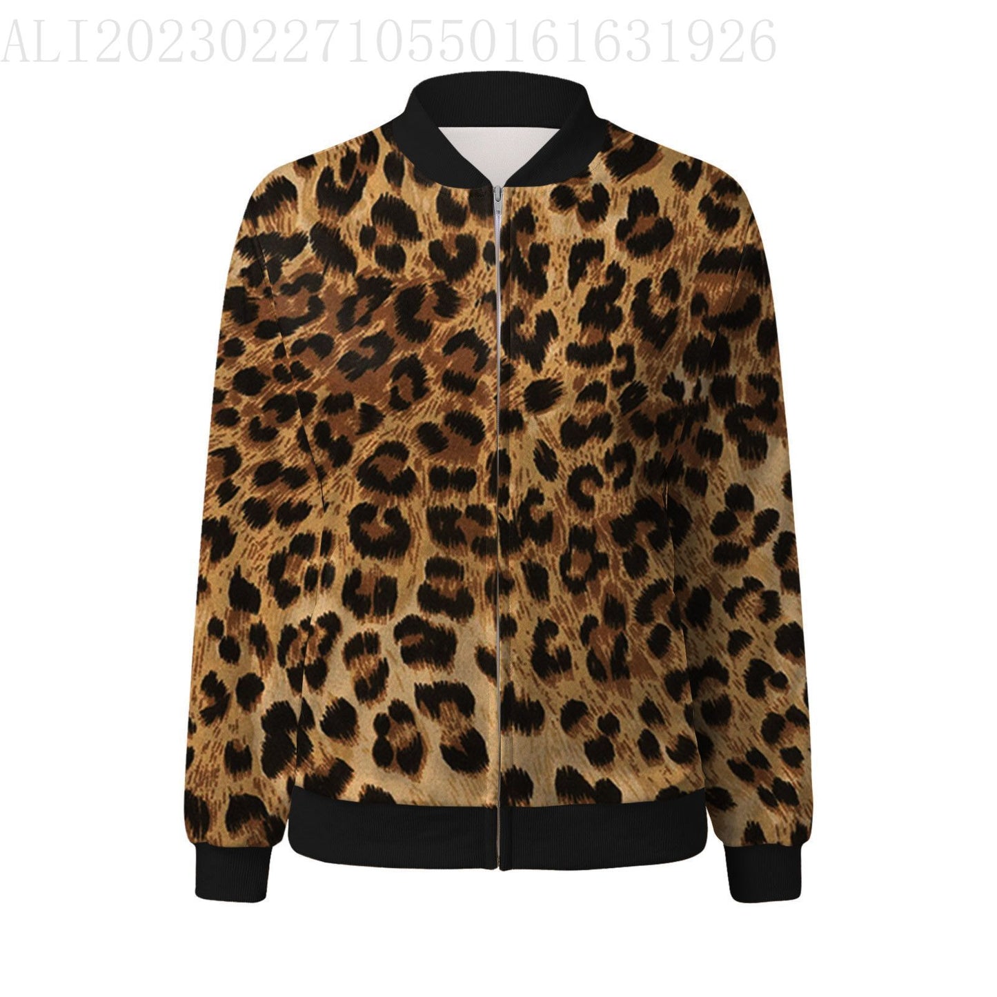 Women's Long Sleeve Zipper Coat Leopard Print