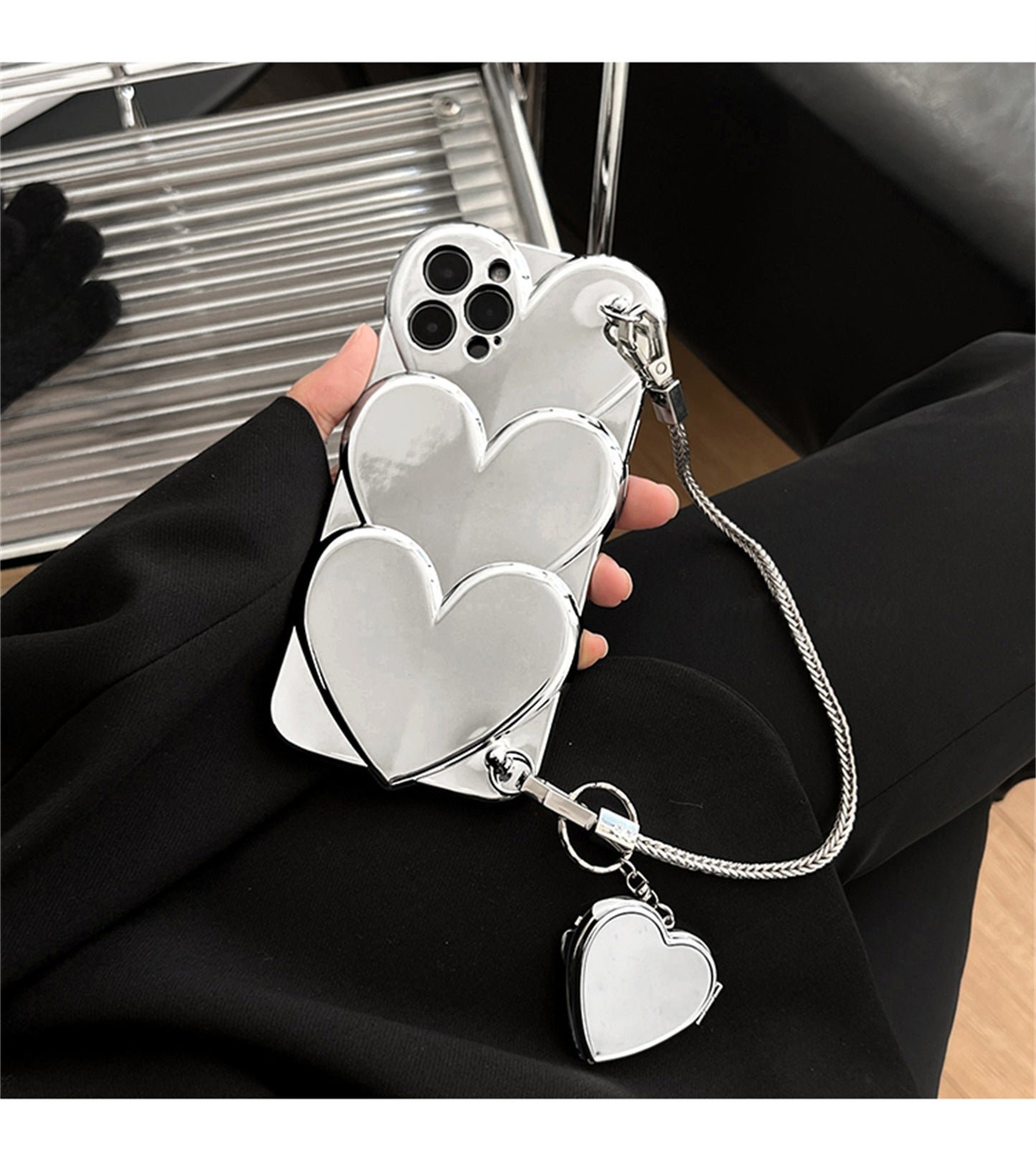 Silver Love Heart Chain Advanced Mobile Phone Case