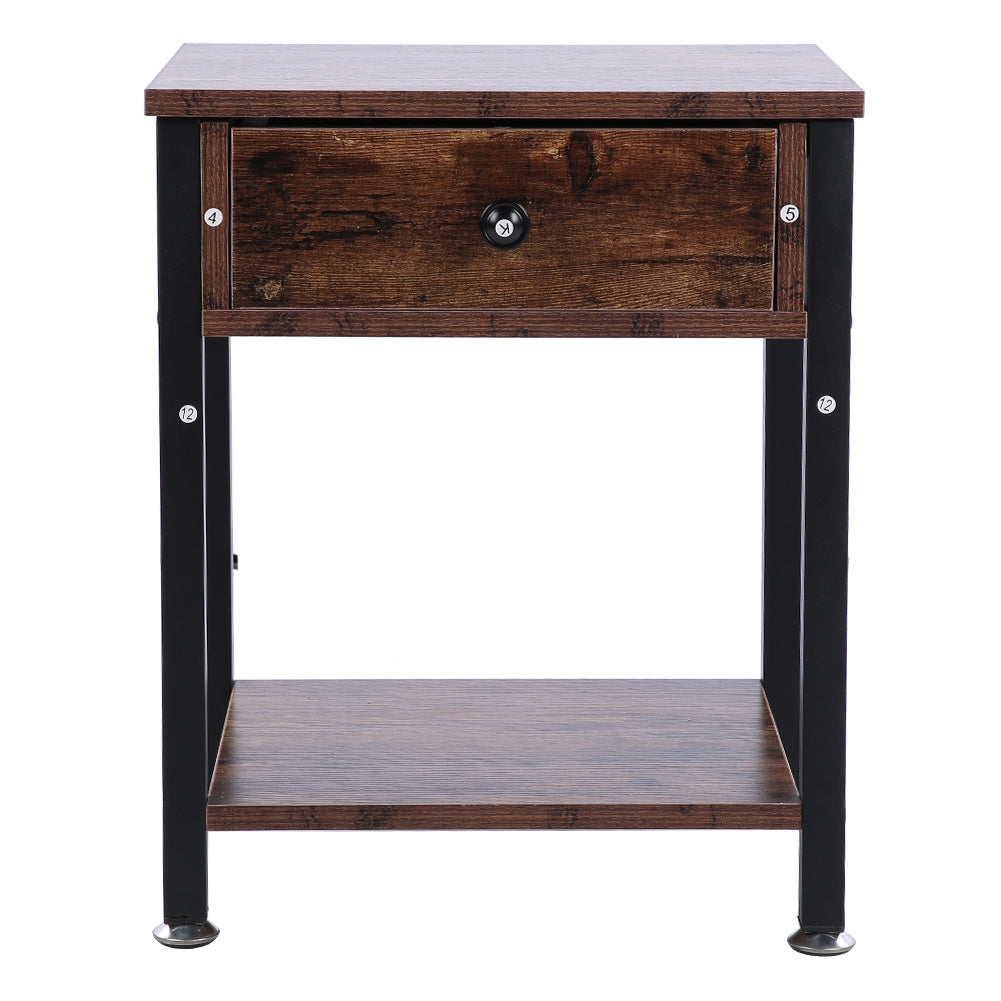 Industrial Vintage Bedside Table Storage Cabinet with Drawers