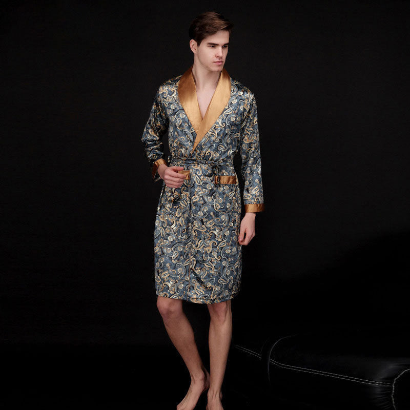 Men's Long Ice Silk Nightgown