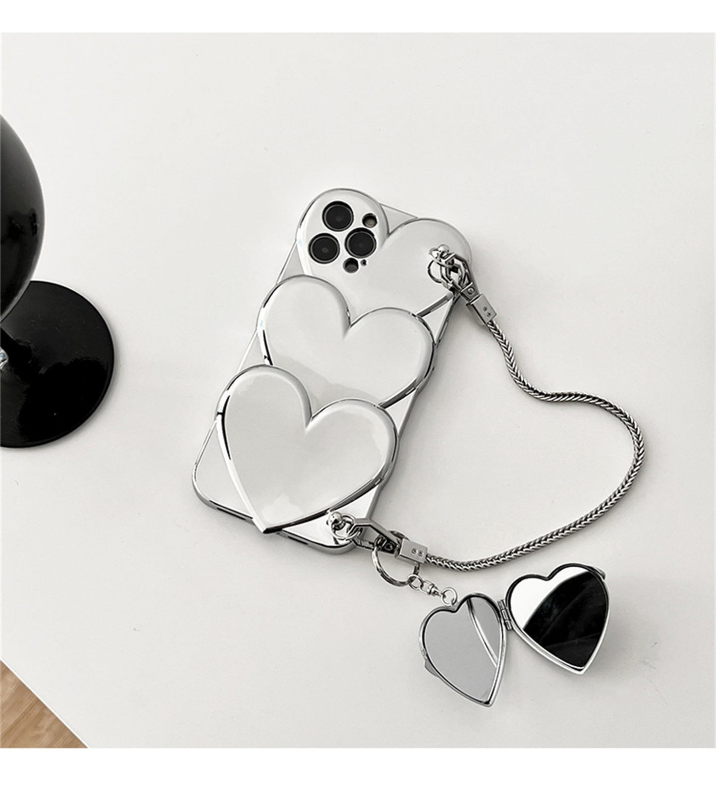 Silver Love Heart Chain Advanced Mobile Phone Case