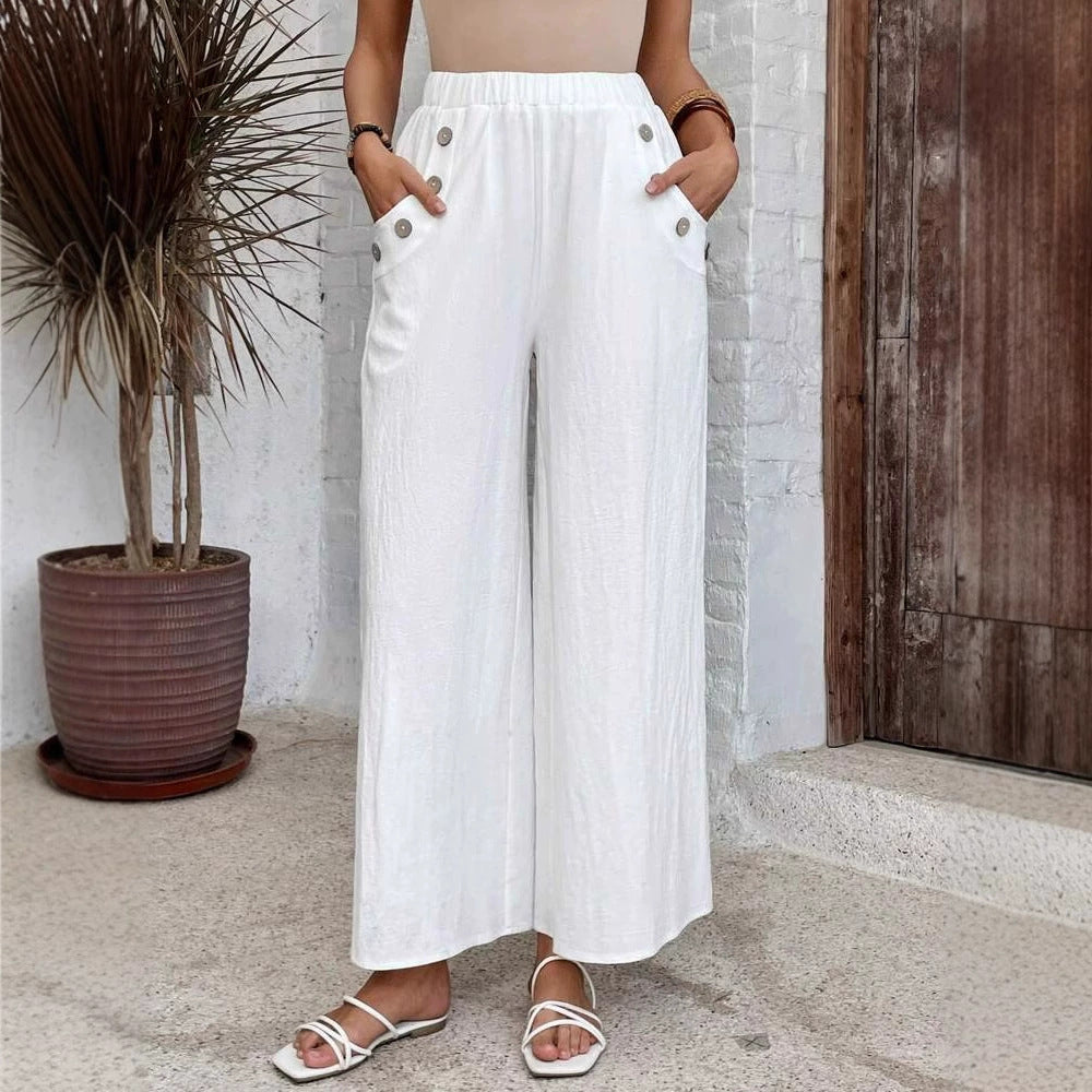 Women's Casual Elastic High Waist Loose Solid Color Wide-leg Pants
