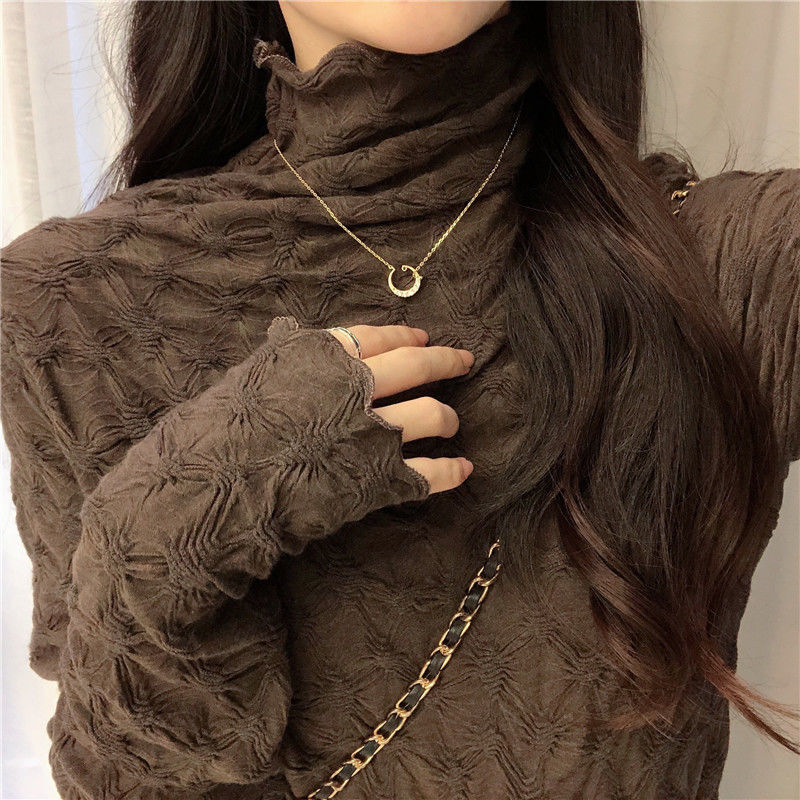 Autumn And Winter Brown Long-sleeved Top Slim Fit