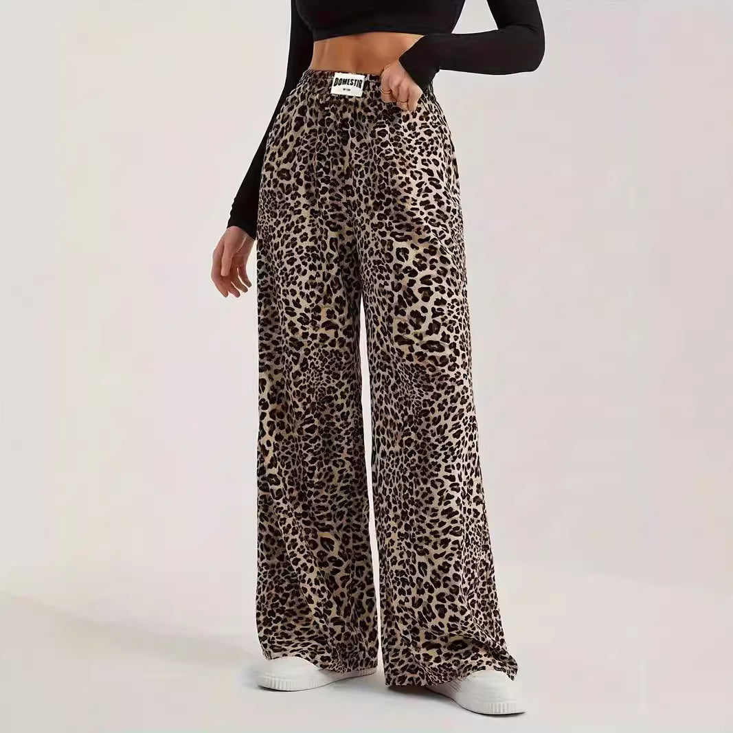 Leopard Print Straight Casual Printed High Waist Trousers