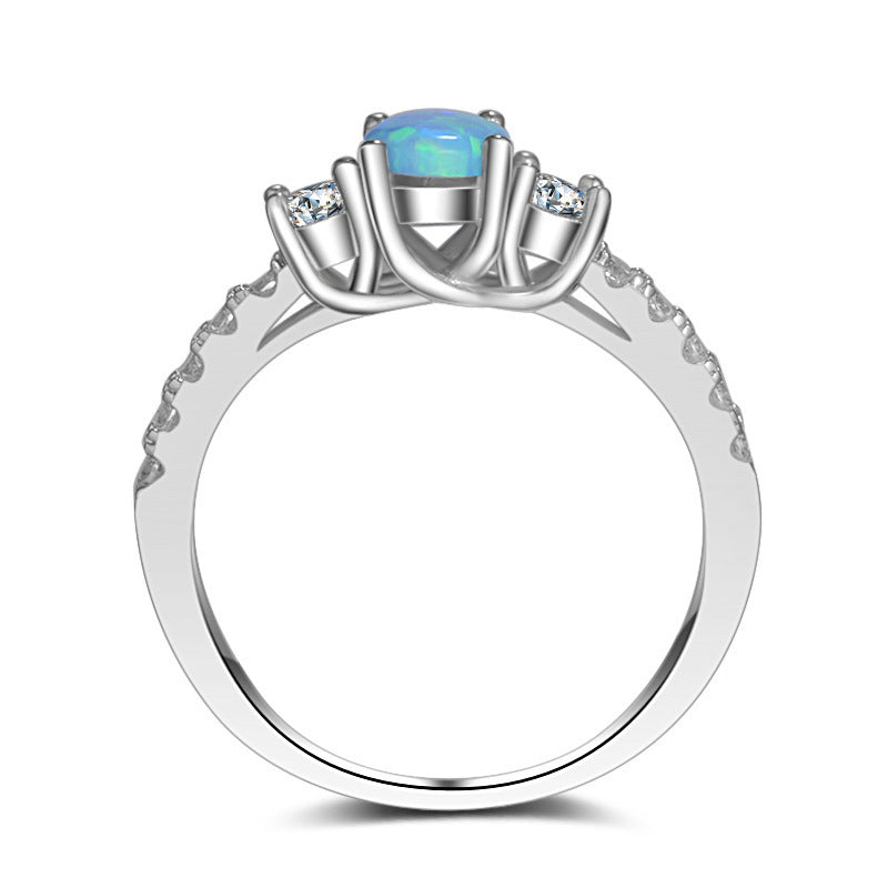 Silver S925 Colour Diamond Opal Stone Diamond Ring
